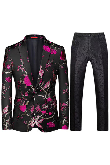 Notched Lapel Enkelknäppt Jacquard 2 Piece Lila Prom Kostymer för män